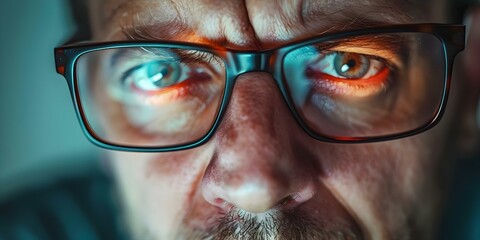 Signs of Strain and Fatigue: A Man with Tired Eyes and Redness from Wearing Glasses. Concept Eye Strain, Fatigue Symptoms, Tired Eyes, Wearing Glasses, Redness Symptoms