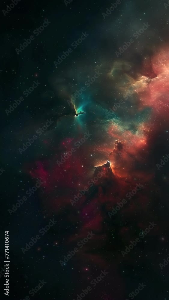 Wall mural vertical green red deep space galaxy nebula. cinematic celestial background depicting astrology and 