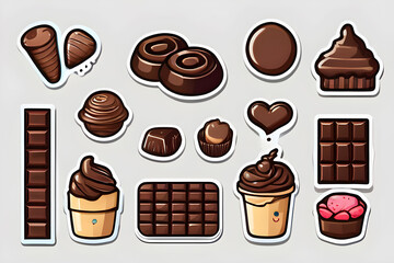 Chocolate accessories stickers on white background
Generative AI