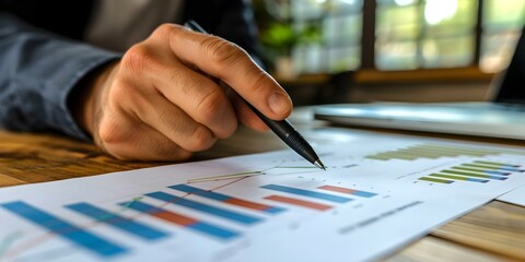 Finger pointing at stock market chart emphasizing the importance of financial literacy for income growth. Concept Stock Market, Financial Literacy, Income Growth, Importance, Finger Pointing