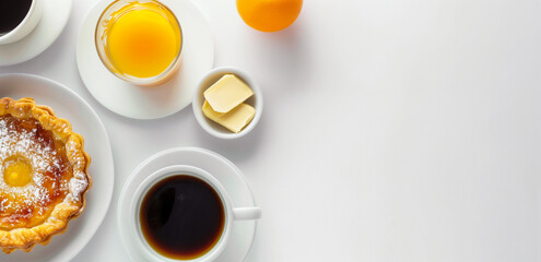 Obraz na płótnie Canvas cup of coffee and cake, hotel breakfast, copy space