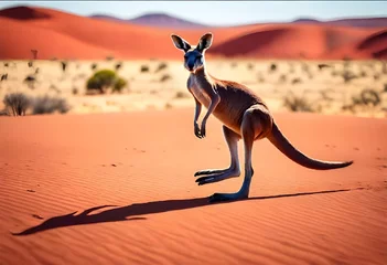 Raamstickers kangaroo in the sand kangroo in the desert © Baba