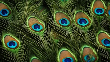 Fototapeta premium Generative AI. Peacock feather pattern, Feathers Close-up of Peacock. 