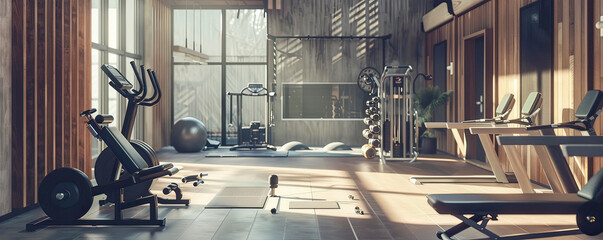 Multigenerational fitness challenges, gym ambiance, 3D rendered, space for inspiring quotes