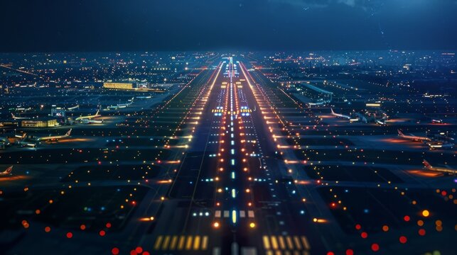 Aerial View of Airport at Night