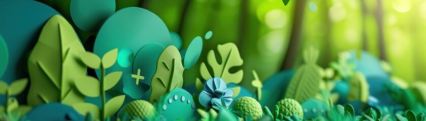 3D eco tech made from papercraft, detailed close view, background with ample space - obrazy, fototapety, plakaty