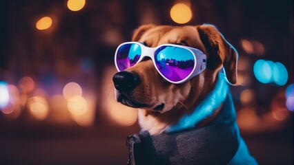 Generative AI. Vaporwave Labrador dog wearing goggles, shades, in paris. stylish and premium dog....