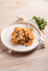 oven pasta with ragout sausage and mushroom - 771412254
