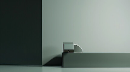 A 3D render of a minimalist tape dispenser, clean lines, room for text