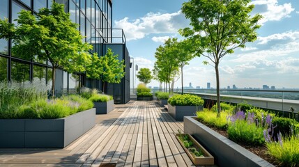 An office building rooftop garden providing a peaceful retreat for employees