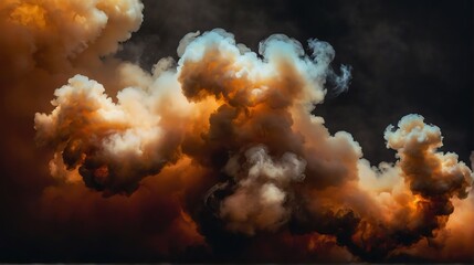 Closeup dark amber to burnt sienna color gradient texture surface of cloudy puffs of smoke backdrop background dramatic lighting from Generative AI - obrazy, fototapety, plakaty