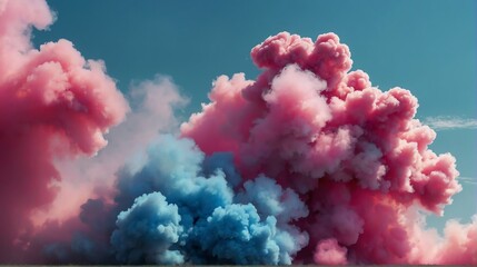 Closeup magenta pink to cornflower blue color gradient texture surface of cloudy puffs of smoke backdrop background dramatic lighting from Generative AI - obrazy, fototapety, plakaty