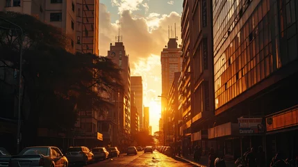 Badkamer foto achterwand golden hour evening in the town © RockyCreative