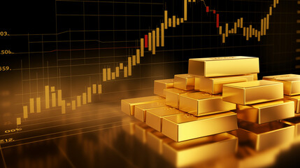 gold bars with gold stock chart, investment concept.