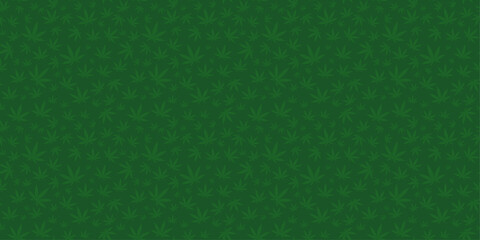 abstract green seamless marijuana banner background with light green cannabis leaf icons