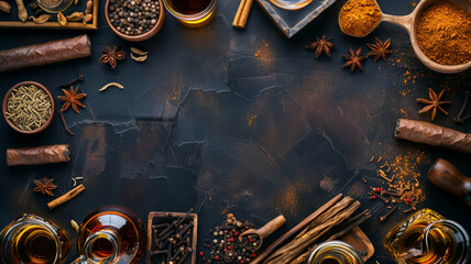 Tea, herbs and tobacco Copy Space Banner Background,紅茶とハーブと煙草,コピー スペースのバナーの背景,Generative AI