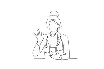 Single continuous line drawing of Doctor greeting a patient virtually. Professional work job occupation. Minimalism concept one line draw graphic design vector illustration.
