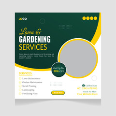 Lawn or gardening services social media post template, Gardening and Landscaping service 
social media post design
