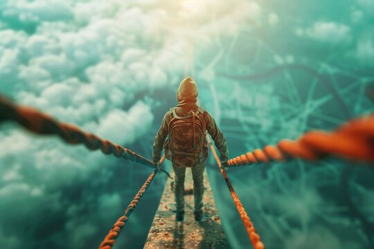 Close up, conquering fears at great heights, concept, 3D visualization, clear detail