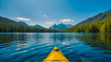 yellow kayak on lake