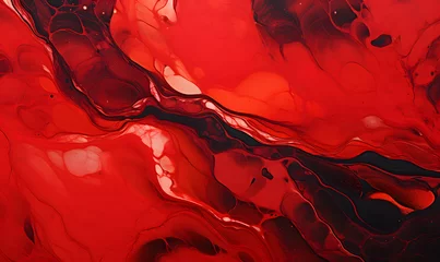 Fotobehang Abstract Red Background Featuring Fluid Art with Swirls and Textured Marbling in Vibrant Colors, Generative AI  © simba kim