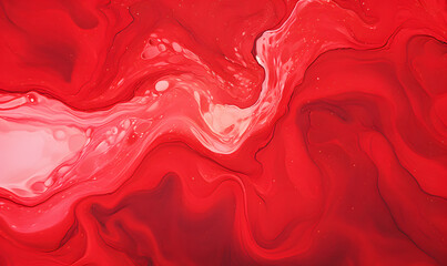Abstract Red Background Featuring Fluid Art with Swirls and Textured Marbling in Vibrant Colors, Generative AI 