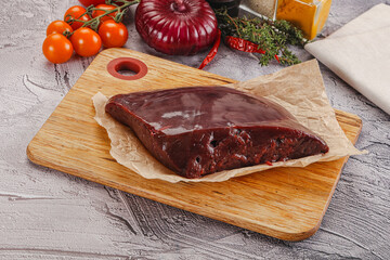 Raw beef liver for cooking