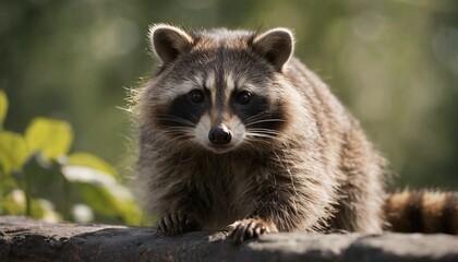 Naklejka na ściany i meble portrait of a raccoon, close-up, looking at the camera, domestic raccoon