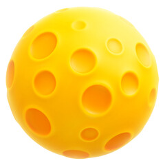 Cartoon yellow full moon with craters 3d vector icon isolated on white background. Cheese moon, planet, asteroid. Cute 3d symbol for children's astronomy education and space theme. Vector illustration