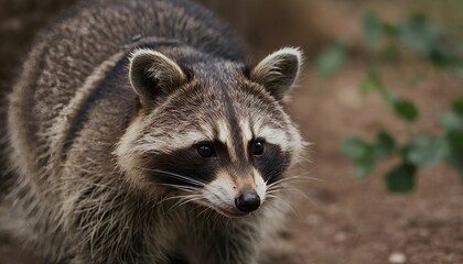 Naklejka na ściany i meble portrait of a raccoon, close-up, looking at the camera, domestic raccoon