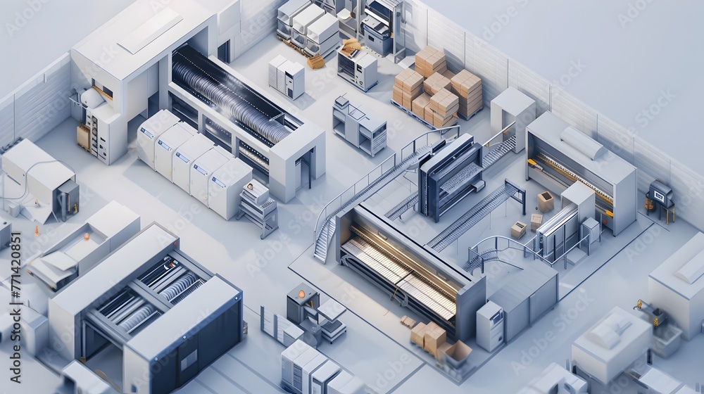 Poster aerial overview of a printing house workflow from design to finished product