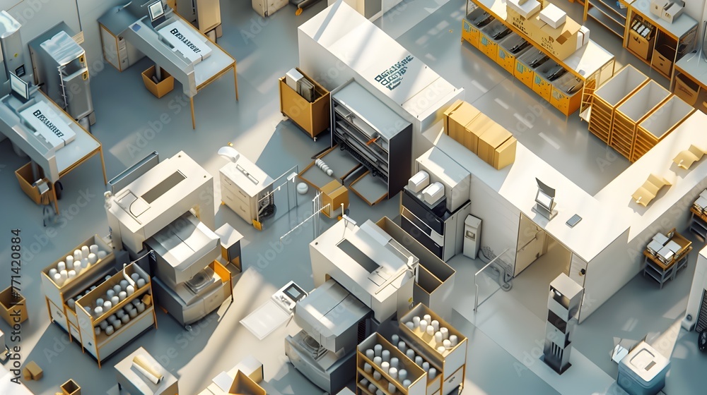 Aufkleber aerial overview of printing house workflow from design to finished product