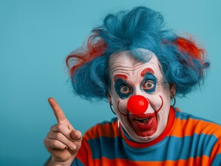 On April 1st, a guy dressed as a clown was on the phone. Blue hair pointing to the amusing red nose on the left