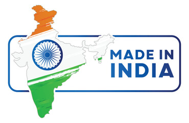 Made in India Slogan and the flag of the India Flag, Quality mark vector icon. Perfect for logo design, tags, badges, stickers, emblem. Vector illustration