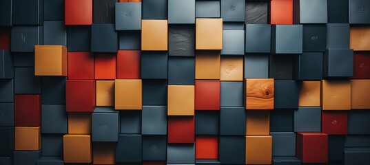 Dark background with colored 3D rectangles of different sizes