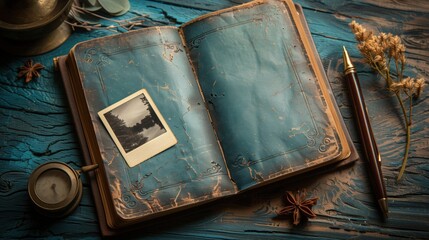 memory diary on wooden background