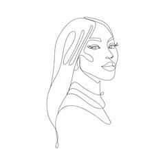 Outline portrait of a young woman. Minimalist vector linear female silhouette.
