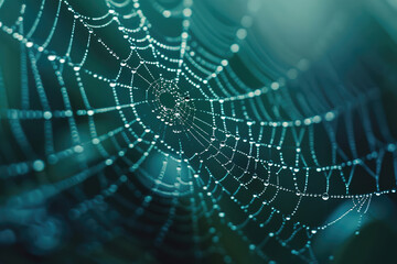 Fototapeta premium Macro shot of dew on a spider web, highlighting nature's intricate patterns