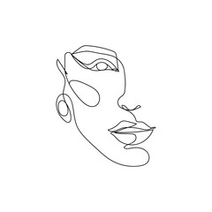 Outline portrait of a young woman. Minimalist vector linear female silhouette.