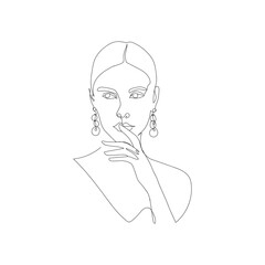 Outline portrait of a young woman. Minimalist vector linear female silhouette.