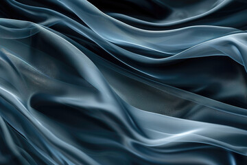 Obraz premium Flowing black satin material with soft waves for textile background