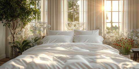 Clean white bed linen in a cozy bedroom, conducive to rest and relaxation.