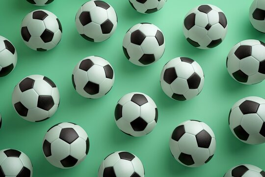 Circle of Black and White Soccer Balls on Light Green Background