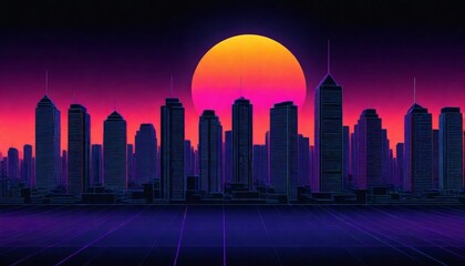 3d model A retro sunset cityscape with silhouettes (1)