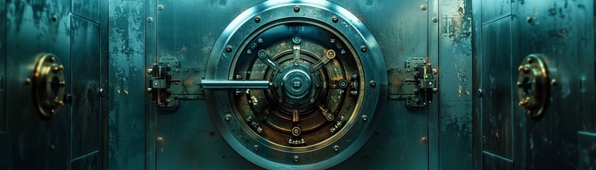 Bank vault door, wide view, symbol of security for a solid finance industry wallpaper , 8K - obrazy, fototapety, plakaty