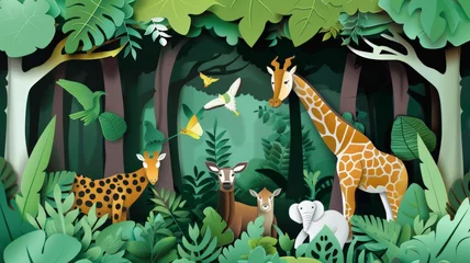 Foto auf Leinwand world environment day. earth day. World Wildlife Day with the animal in forest , Paper art and digital craft style. © Tong