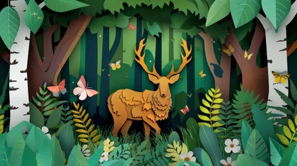 Keuken spatwand met foto world environment day. earth day. World Wildlife Day with the animal in forest , Paper art and digital craft style. © Tong