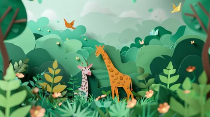  world environment day. earth day. World Wildlife Day with the animal in forest , Paper art and digital craft style. © Tong