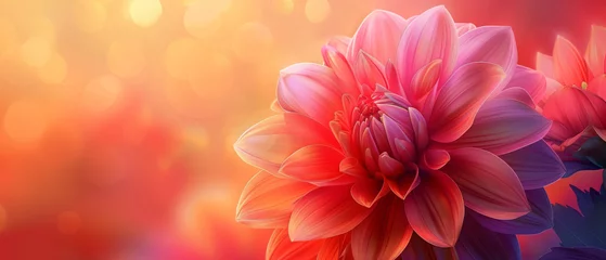 Fotobehang A bouquet of dahlia flowers showcasing rich colors and textures against a blurred background. © khonkangrua