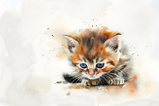 Adorable kitten watercolor illustration